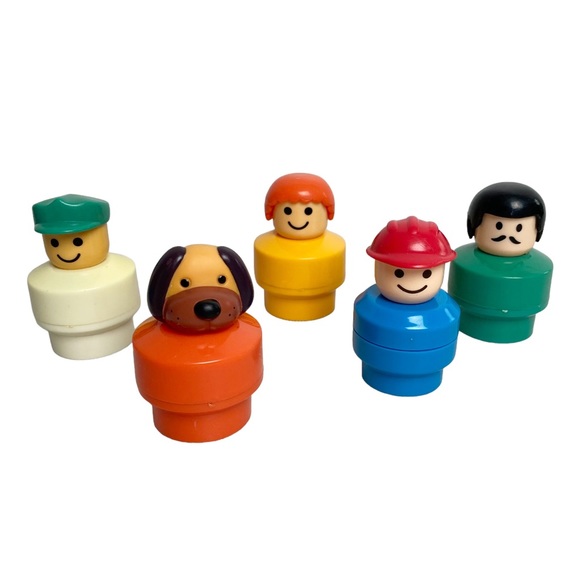 Vintage 90s Fisher Price Chunky Little People set of 5 dog mustache captain girl - Picture 1 of 5